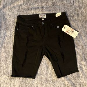 Denim Blvd black denim distressed Bermuda shorts size medium NWT